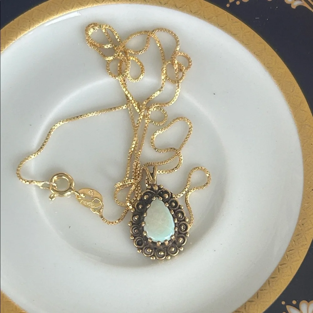 Vintage 14K Opal Pendant on a Gold Vermeil 925 Chain Necklace